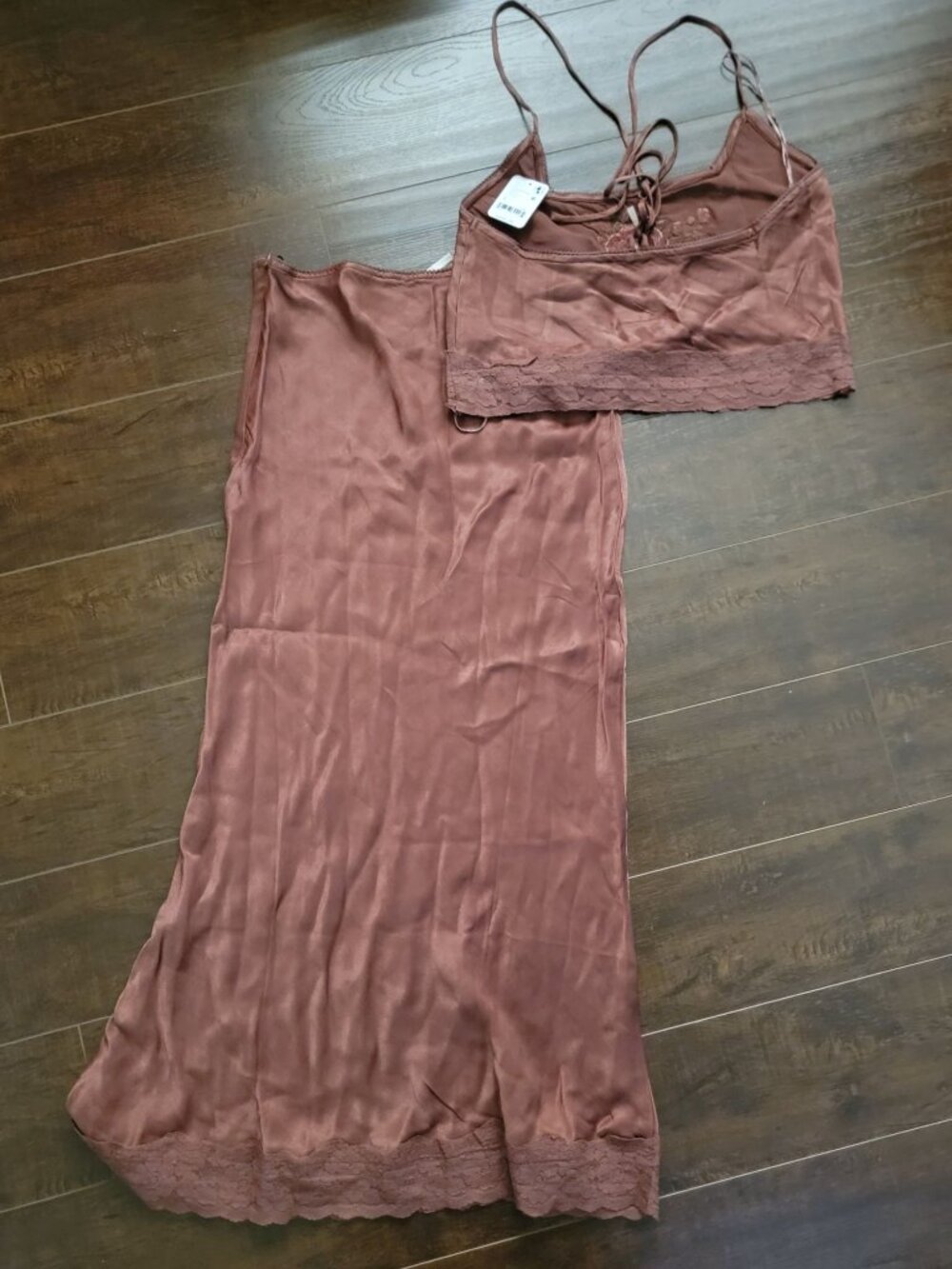 Free People Savino Maxi Skirt Set Romance Embroidered Satin Lace 90s Womens S - Picture 4 of 11